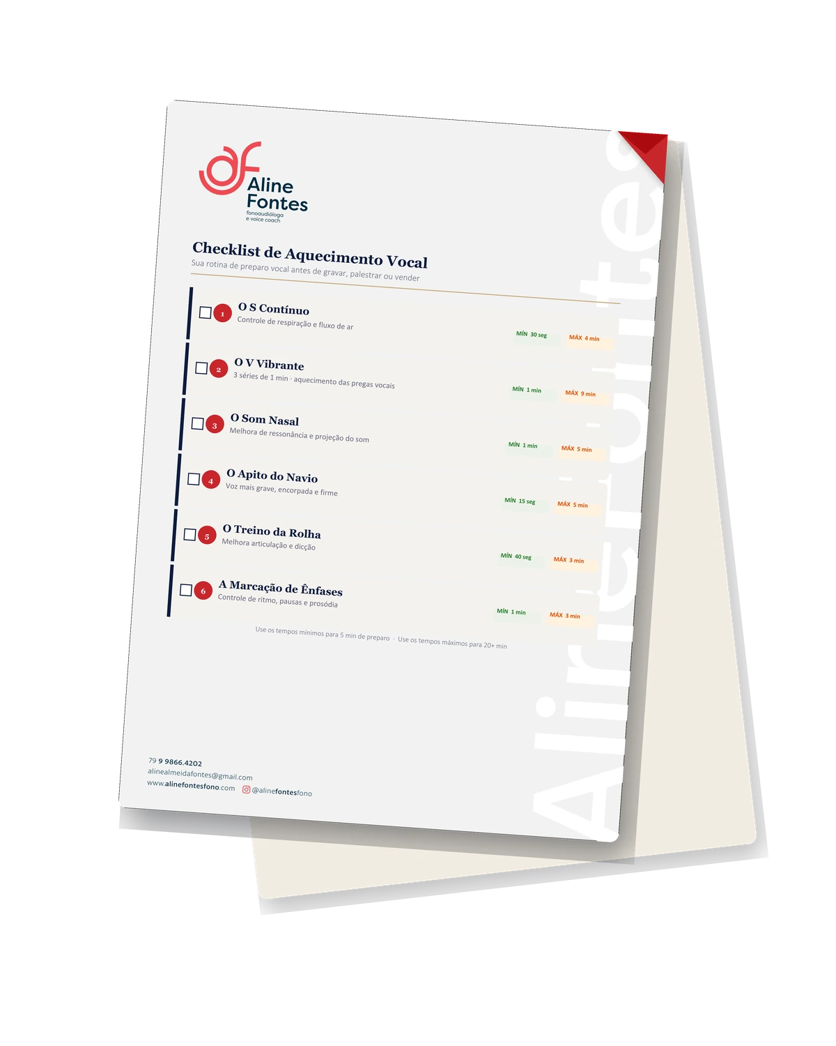 Mockup do Checklist de Aquecimento Vocal